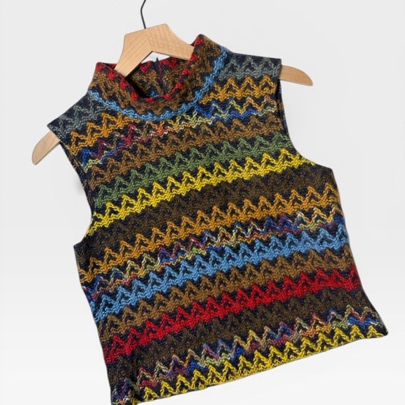 Vintage To the Max Zigzag Knit Sleeveless Mock-neck | Made in USA | S - Picture 4 of 10